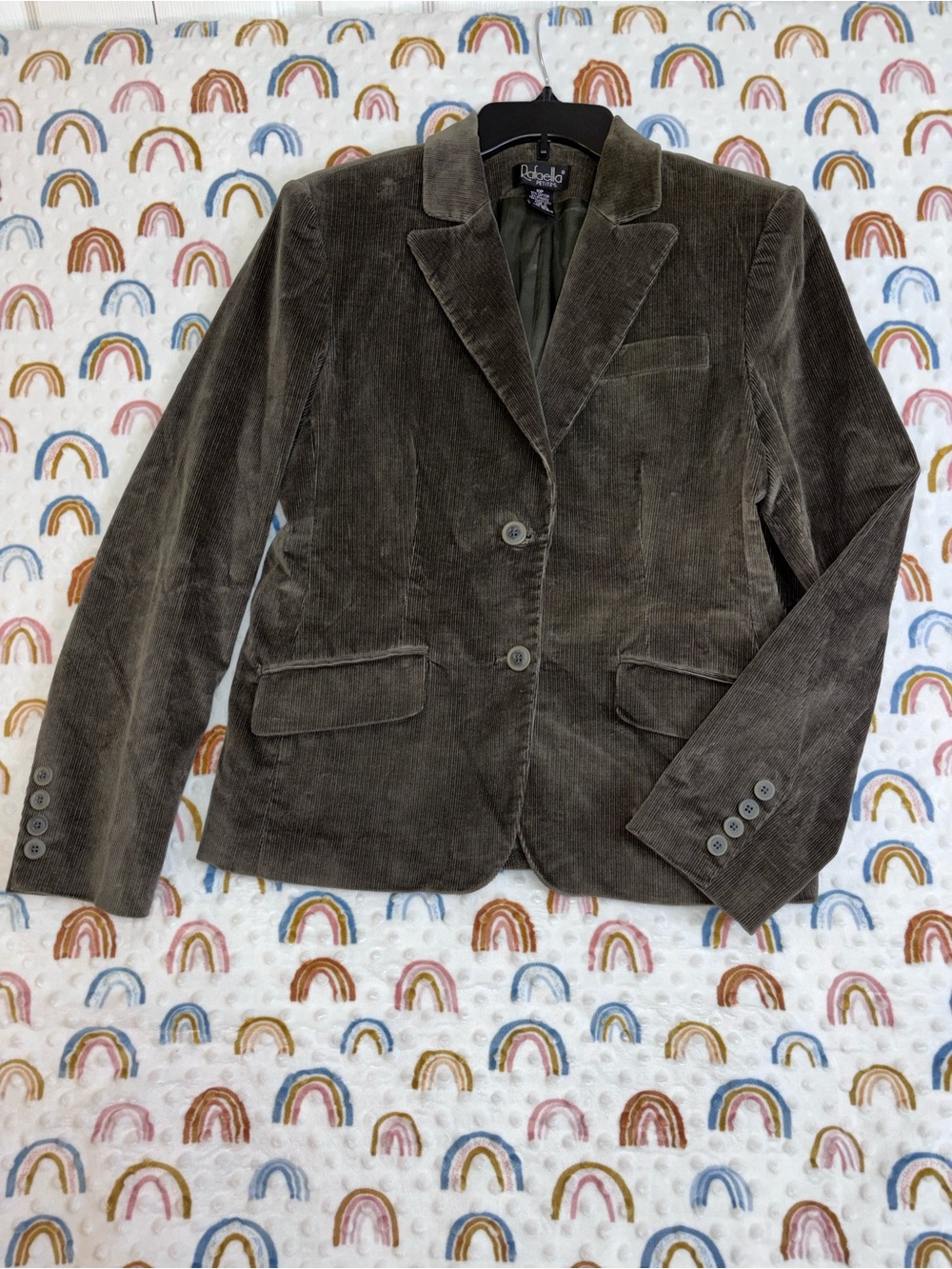 Rafaella Vintage Olive Green Corduroy Blazer Jacket 10 Petite